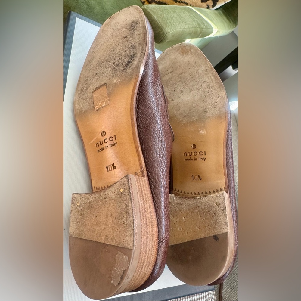 Gucci-Brown Leather Bonny Loafers-G/R/G Web,Gold HB & Collapsible Heel  10.5 - Picture 10 of 14